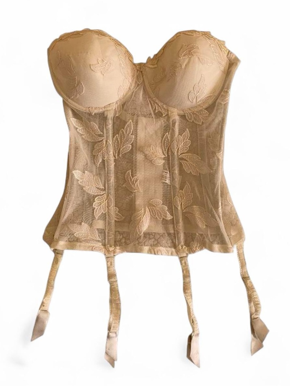 Simone Perele White Cream Lingerie Strapless Mesh Embroidered Corset Bustier 32C